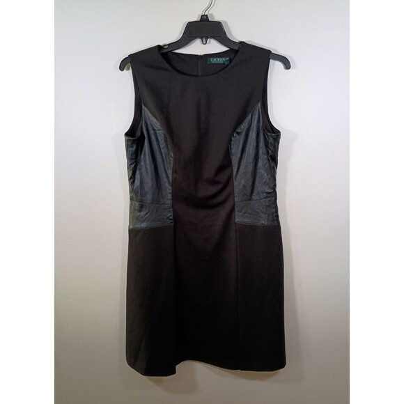 Lauren Ralph Lauren Dress Faux Leather Black Layered Midi Dress Plus Size 16 - Picture 1 of 11
